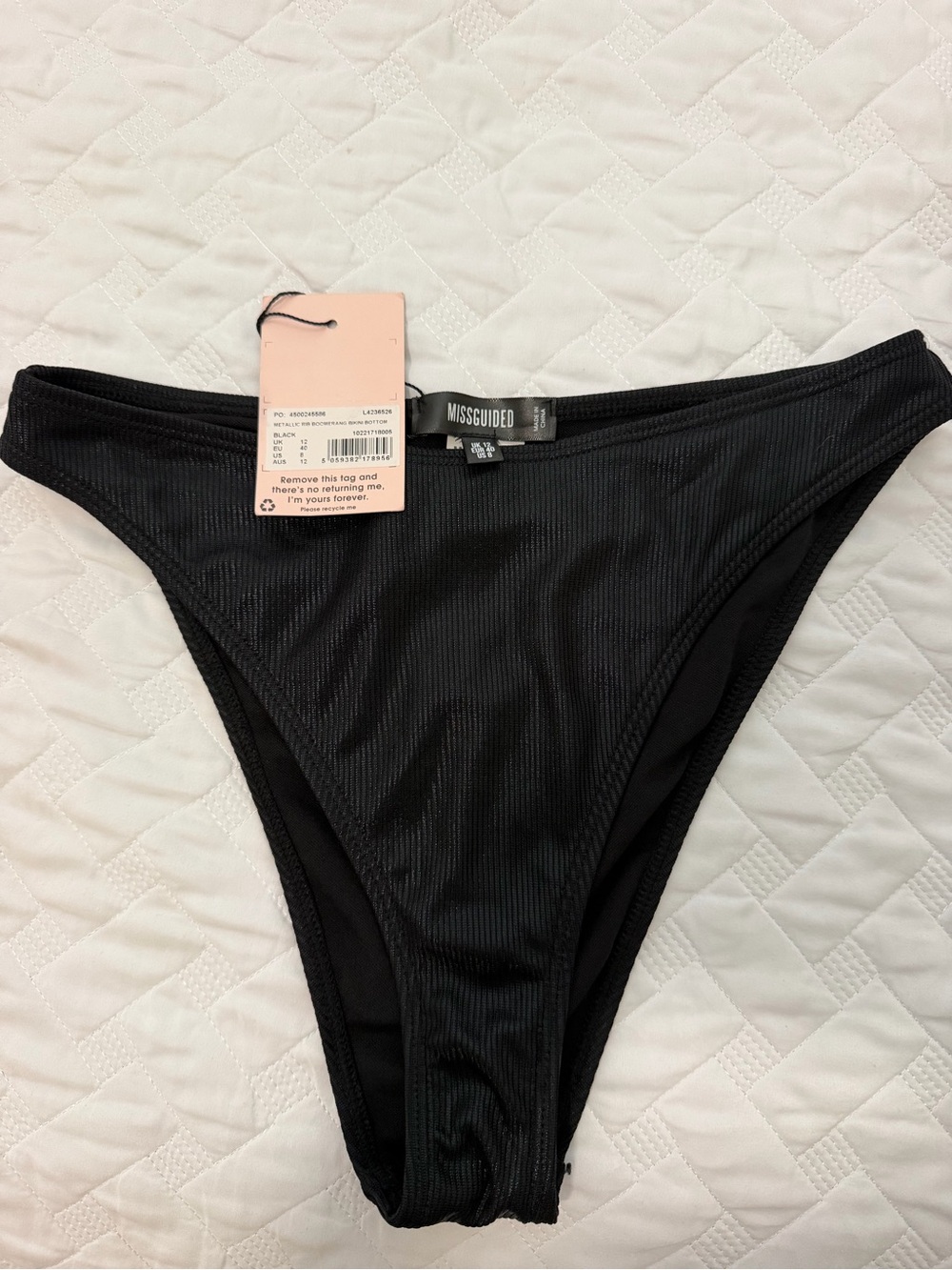 MISSGUIDED Black Ribbed High-Leg Bikini Bottom